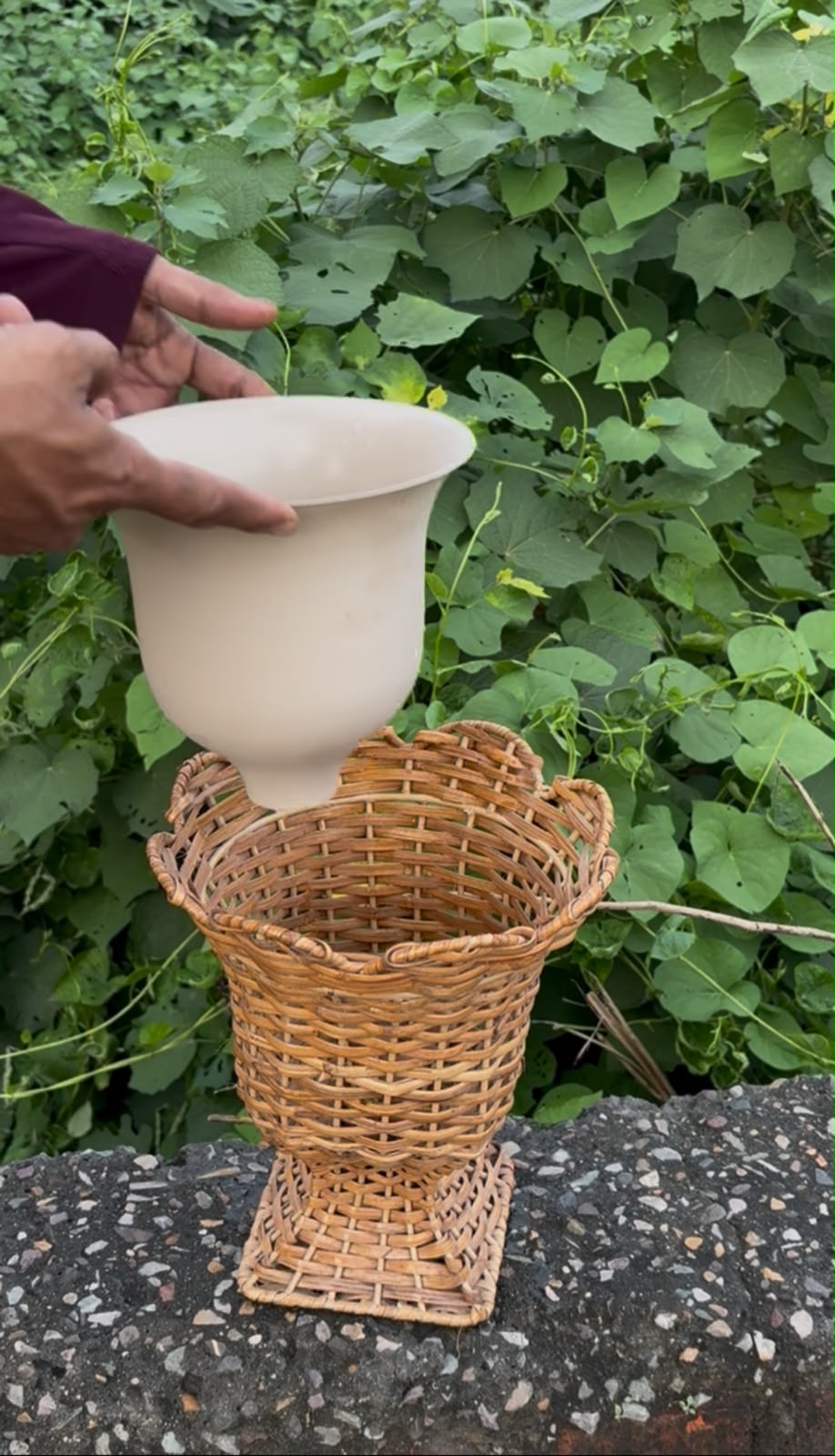 SMALL RATTAN URN VASE